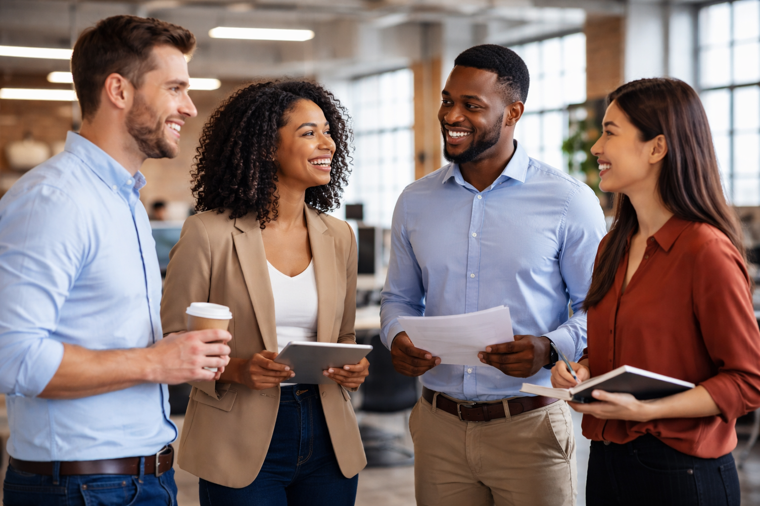 photographic office people talking