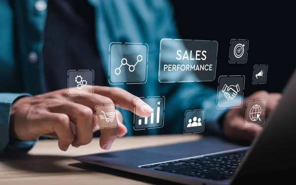 Sales performance management concept. Businessman use laptop to analyze data and sales performance. Strategic Decision Making for Operations Management, increase sales and business growth.