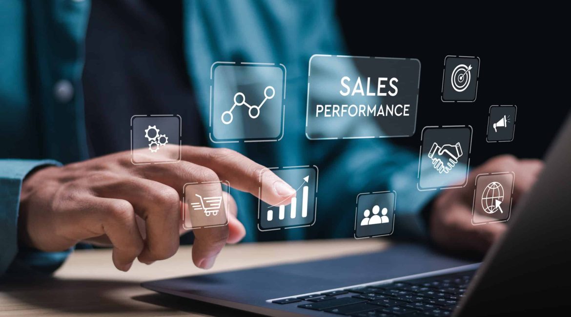 Sales performance management concept. Businessman use laptop to analyze data and sales performance. Strategic Decision Making for Operations Management, increase sales and business growth.